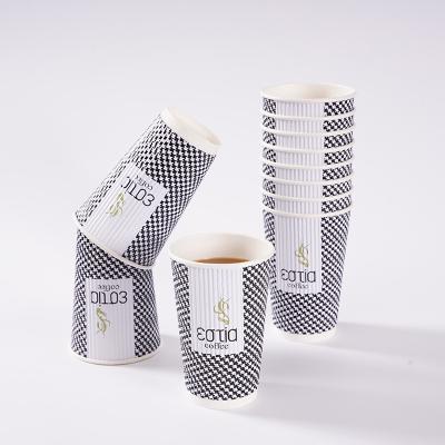 China Wholesale Disposable Clean Leak-Pip Ripple High End Insulated Wall Wrapped 8oz 10oz 12oz 16oz Paper Cup For Beverage for sale