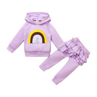 China Sports autumn and winter girls rainbow long sleeve hoodie + hakama pants kids clothing for sale