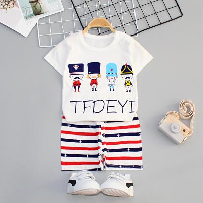 China Casual boys and girls knitted O-neck cartoon kids children's clothing suits short sleeve pants suits for sale