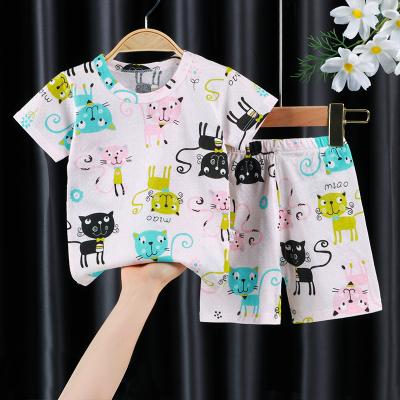 China Night princess print home casual cheap pajamas set cartoon autumn children girls loose wholesale children's short-sleeved pajamas for sale