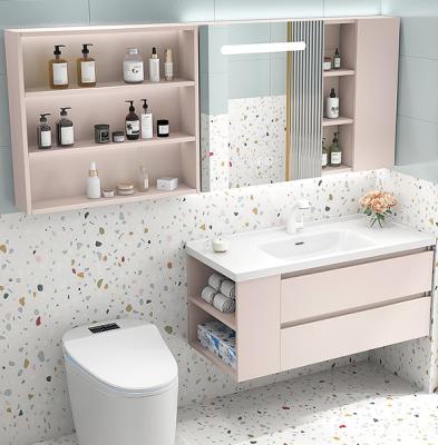 China Durable Junchuang Customized Modern Toilet Room Design Bathroom Vanity Cabinet Wall Mounted Water Resistant for sale