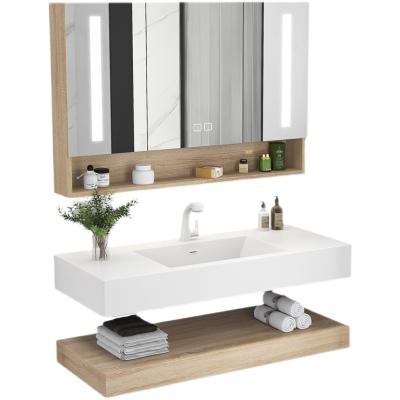 China Factory Direct Hot Sale Modern Hotel Wooden Bathroom Vanity Furniture With Sink Touch LED Screen Smart Bathroom Cabinet With Mirror for sale