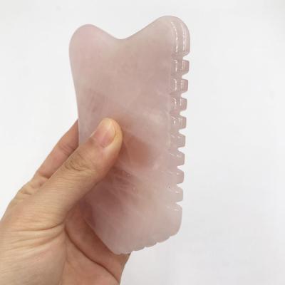 China Massage Tools Wholesale Custom Logo Stone Jade Roller Therapy Gua Sha Comb Anti Aging Facial Natural Rose Quartz Face Massage Gua Sha for sale