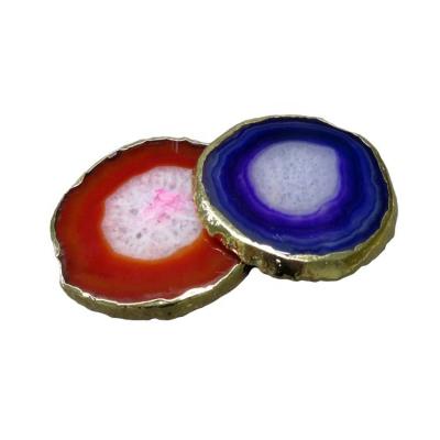 China CHINA Polished Natural Agate Slice Holder Coaster With Gold Rim For Drinks Cup Holder Agate Coater for sale