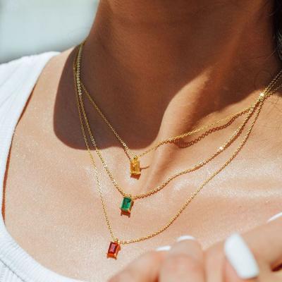 China Gold /Fashionable garnet gemstone citrine green chain stainless steel anti-scratch chain wand tiny waterproof thin tasty lucky stone necklace for sale