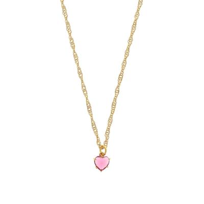 China /Fashionable tasty shape minimal shinning stackable girls party jewelry cute chain gold stainless steel heart gem blue red pink necklace for sale