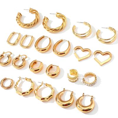 China Nickel Free/Waterproof/Tarnish Free Ready To Ship Boho Summer To Tarnish Free Brass 14k Gold Big Oval Circle Earrings Jewelry Set For Women Girls for sale