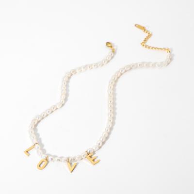 China 2020 New Latest Gold Stainless Steel Gold Stainless Steel Clavicle Choker Freshwater Women Tasty Baroque Pearl Chain Initial /Fashionable Pending Necklace for sale