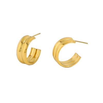 China Minimal /Tiny /Fancy Jewelry Minimal Earrings Stainless Steel 18K Gold Plated Smooth Thick C Shape Circle Earrings For Women for sale