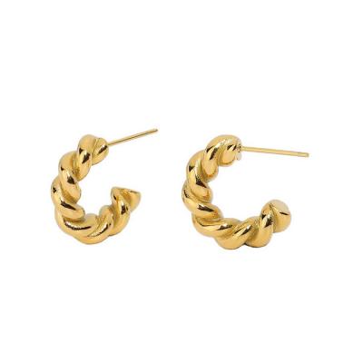 China Minimal /Tiny /Fancy Jewelry Gold Rope Twist Circles Earrings For Women 18K Gold Plated Stainless Steel Statement Circle Earrings for sale