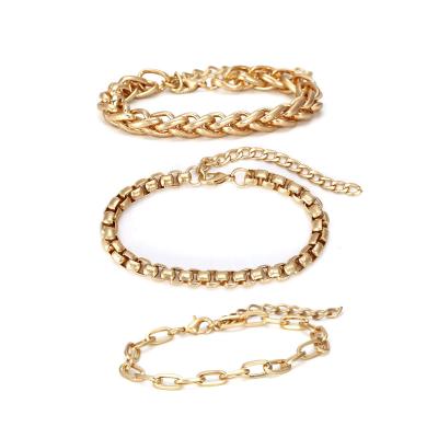 China Fashion 14k Gold Plated Cheap Thick Chunky Statement Box Paperclip Link Chain Bracelet Set for sale