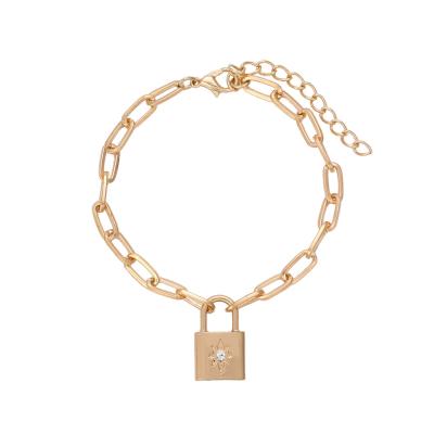 China Wholesale elegant cheap fashion pava charm padlock striker jewelry women thick diamond gold plated paper clip chain bracelet for sale