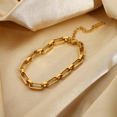 China Hollowed Out /Tiny /Fancy Jewelry Stainless Steel Chain Bracelet Rectangle Box Chain Bracelet Minimal Chunky Minimal for sale