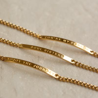 China Minimal /Tiny /Fancy Jewelry Factory Spot Personalized Gold Engraved Name Bar Bracelet for sale