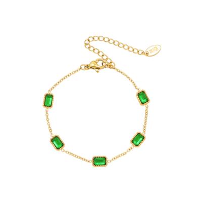 China Tasty Luxury Women Gift /Fashionable Tasty Heater Cut Green Stone 18k Gold pvd Plating To Tarnish Free Stainless Steel Chain Bracelet for sale