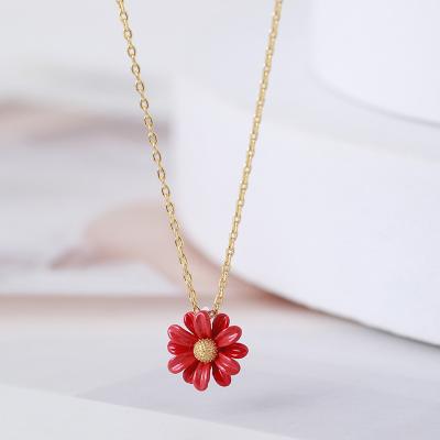 China Wholesale 925 Sterling Silver Jewelry Minimal /Tiny /Fancy Enamel Daisy Flower Custom Charm Pendent Necklace for sale