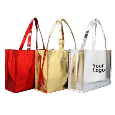 China Logo Woven Shopping Bag Reusable Metallic Lamination Non Custom Handled, Eco-Friendly Luxury Shoes Clothes Packing Tote Bag for sale