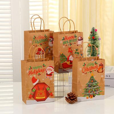 China Recycled Materials Christmas Kraft Paper Bags Santa Claus Snowman Christmas Bag Candy Cookie Gift Bag Pouch for sale