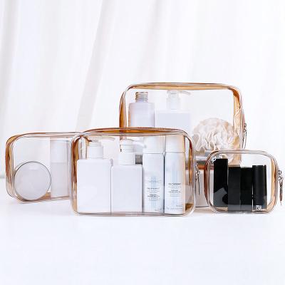 China Wholesale Custom Logo Waterproof Women Makeup Travel Toiletry Zipper Cosmetic Bag Clear Logo PVC Cosmetic Bag Water Resistant for sale