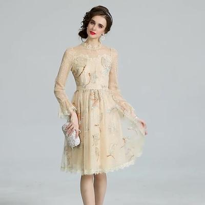 China Royal Spring Autumn Spliced ​​Stand Collar Embroidered Princess Style Elegant Fantasy Ladies Anti-Static Lace Up Tulle Fairy Cocktail Dress for sale