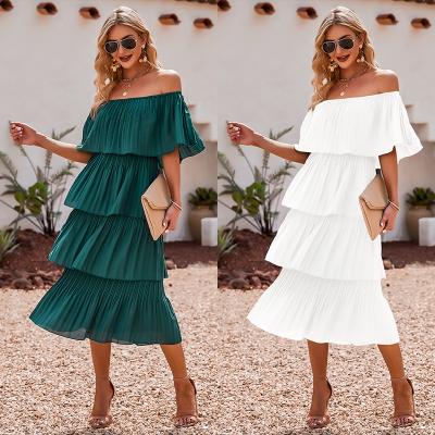 China Fashion Washable Off Shoulder Cap Design Pleated Row Women Summer Casual Outfits for sale