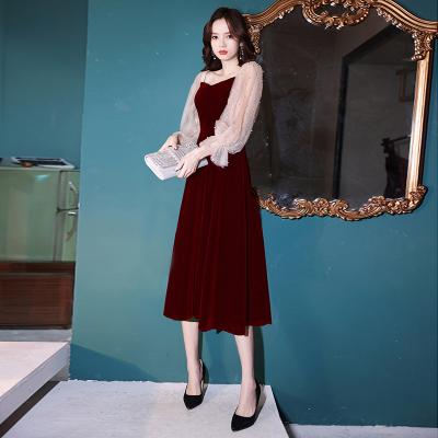 China Anti-Static Transparent Sleeve Spliced ​​Velvet Midi Flare Dress for sale