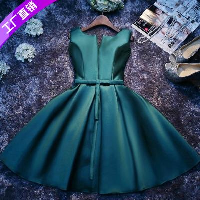 China Sequined Pleated Bridesmaid Dress Mini Tight Flare Party Dress Simple Lace Round Neck Anti-Static Sleeveless for sale