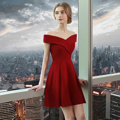 China 1329# Anti-Static Bride Wedding Dress Off The Shoulder Short Slim Cocktail Party Dress for sale