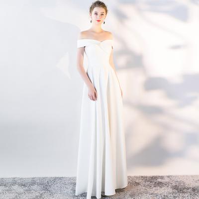 China Anti-Static Five-color 1328# Floor Length Off The Shoulder Long Flare Wedding Stage Host Evening Dress for sale