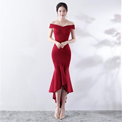 China Edge 327# High-Low Asymmetrical Anti-Static Slim Off The Shoulder Mermaid Slim Ruffled Evening Dress for sale