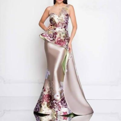 China Anti-static 3D Printed Embroidered Evening Dress Amazon Hot Sale Banquet Annual Meeting Occasion Dress for sale