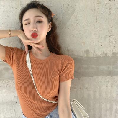 China Factory wholesale women's summer breathable round neck short thin sleeve fine knit top like a T-shirt ice silk knitwear for sale