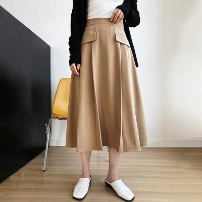 China Anti-Static Women's High-end Elegant Solid Skirts Big Flare High-end Midi Flap Waist A High Line Long Skirt for sale