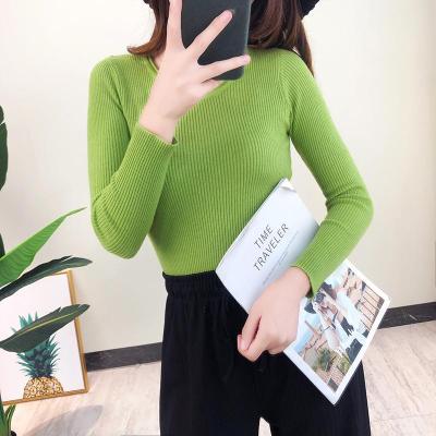 China Breathable Women Round Neck Knitwear 2021 Autumn New Design Ladies Slim Basic Fine Knit Sweater for sale