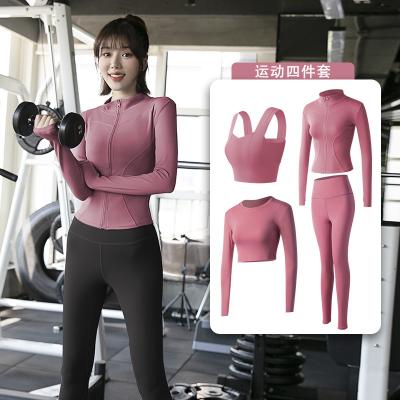 China Breathable Women Clothing Women Yoga Bra Legging Top Jacket Four-Piece Set Slim Quick Dry Gym Wear Jogging Equipments for sale