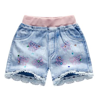 China Color Fade Proof Children Clothing Wholesale Summer Kids Little Girls Embroidery Printed Denim Shorts for sale