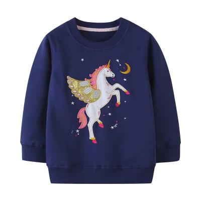 China Anti Shrink Europe USA Style Kids Little Girls Long Sleeve Embroidered Unicorn Sweatshirt for sale