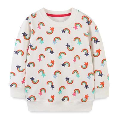 China 2021 Anti-Shrink Kids Girls Long Sleeve Sweatshirt 100% Cotton Autumn Allover Printed Rainbow Crew Neck Pullover T-shirt for sale