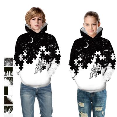 China New Design Anti-Shrink Border Girls Sky Astronaut Starry Digital Print Children Astronaut Kids Casual Loose Hoodie Tracksuit for sale