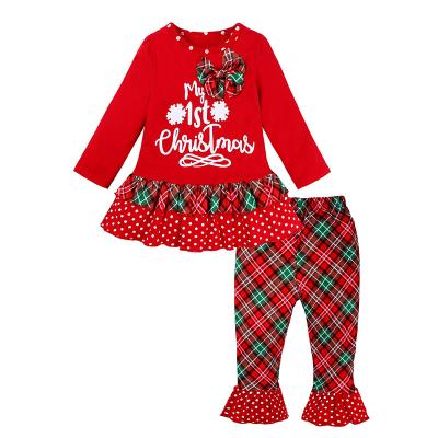 China 2021 New Design Christmas Kids Sweet Little Girls Long Sleeve Dress And Flare Pants Two Piece Set for sale