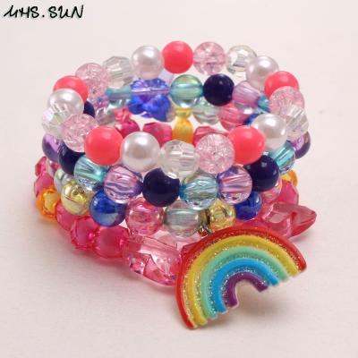 China Cute Rainbow Pendants Kids Fashion Bracelets Little Girls Love Colorful Acrylic Bead Chain Bracelet for sale