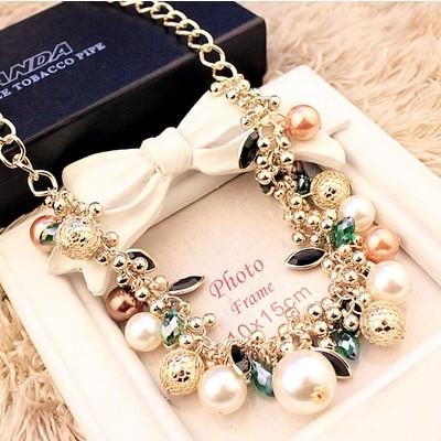 China Wholesale Cheap Trendy Chunky Colorful Gemstone Pearl Crystal Clavicle Chain Necklace Fashion Jewelry for sale