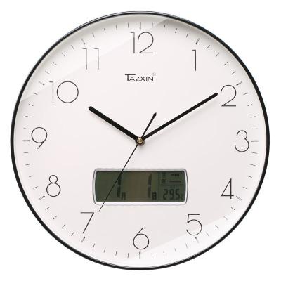 China MODERN CREATIVE 12 Inch Decor Round Cheap Plastic LCD Wall Clock With Date And Time for sale