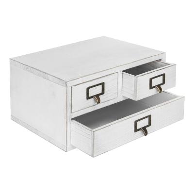 China Vintage Wooden White Wooden 3 Drawer Vintage Storage Box Organizer For Office Home Office Home for sale