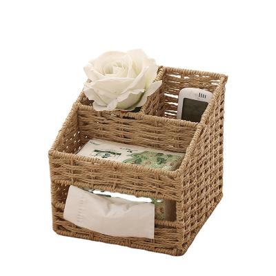 China No Pen Woven Box Towel Container Cotton Rope Desktop Decorative Organizer Made In China Decorative Tissue Box Storage for sale