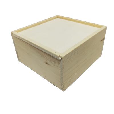 China New Natural Material Wholesale Custom Logo Pine Natural Empty Slide Gift Packing Top Wooden Box for sale