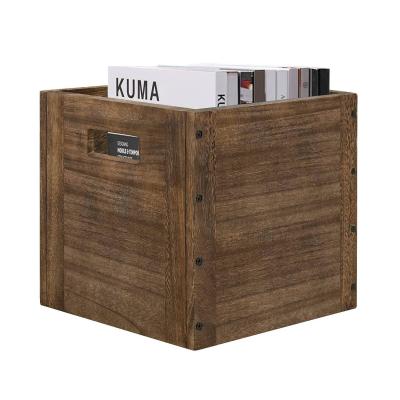 China Decorative Wooden Wooden Cube Storage Boxes With Large Handles Storage Baskets For Stackable Shelving Cube Containers for sale