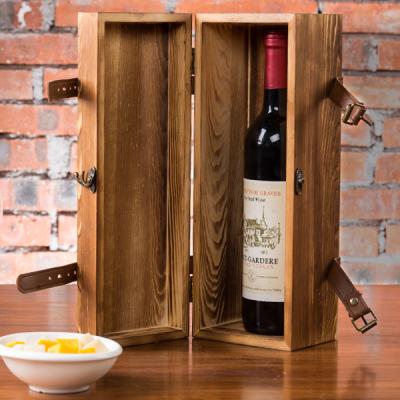 China Hot Sale Imitation Bamboo Antique Wine Storage Box Customized Wooden Box Packaging For Single Wooden Wine Bottle Box With Accessories for sale