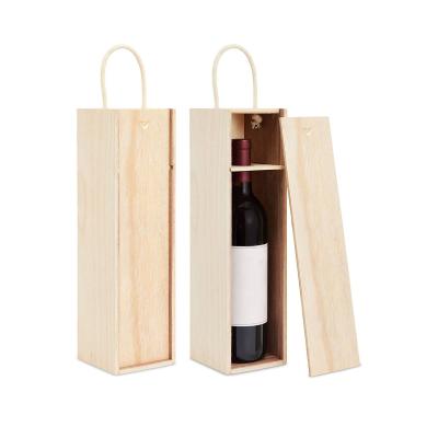 China Wooden Unfinished Wooden Wine Box with Handle for Gifting with Cards Opening Birthday Housewarming Wine Wooden Box for sale