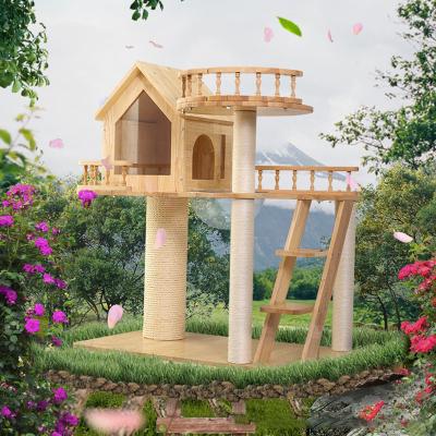 China 2022 Viable Wall of Cat Scratching Post For The Big Large Cat Scratcher Tree Tower Wooden Cat Tree House for sale